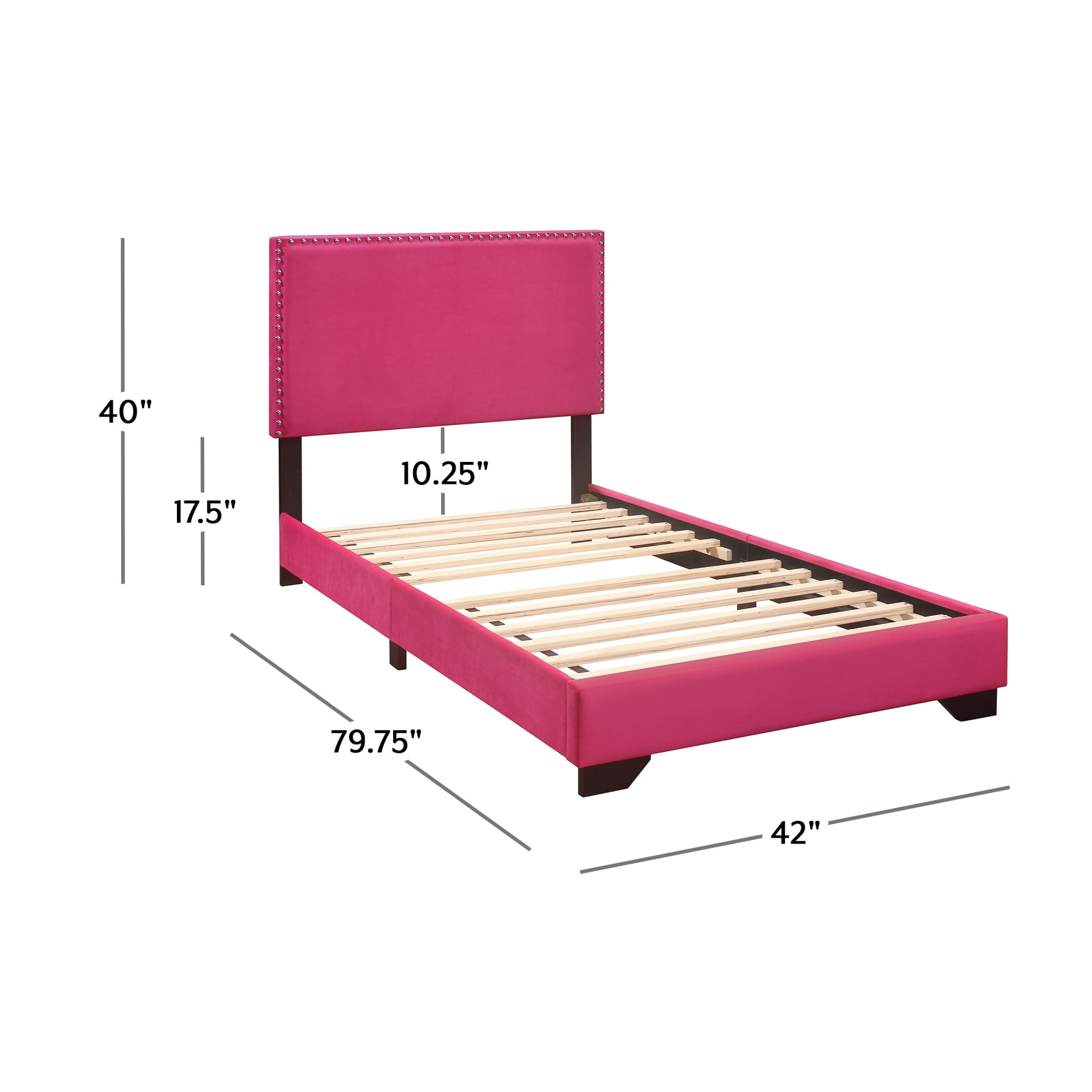 Skylar Nailhead Trim Upholstered Twin Platform Bed, Pink - Image 4