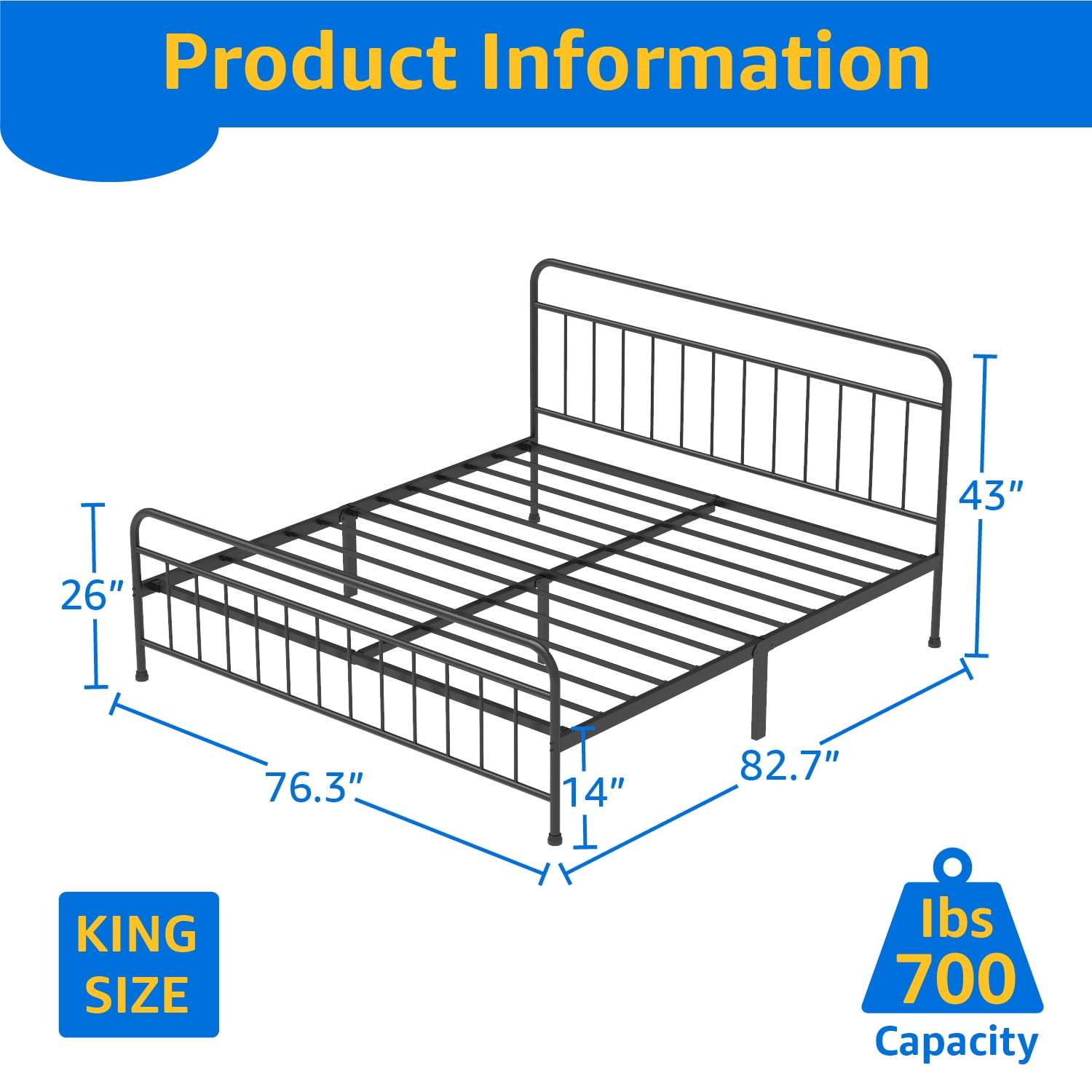 Mainstays Ardent King Metal Spindle Bed, Black,Adult - Image 7