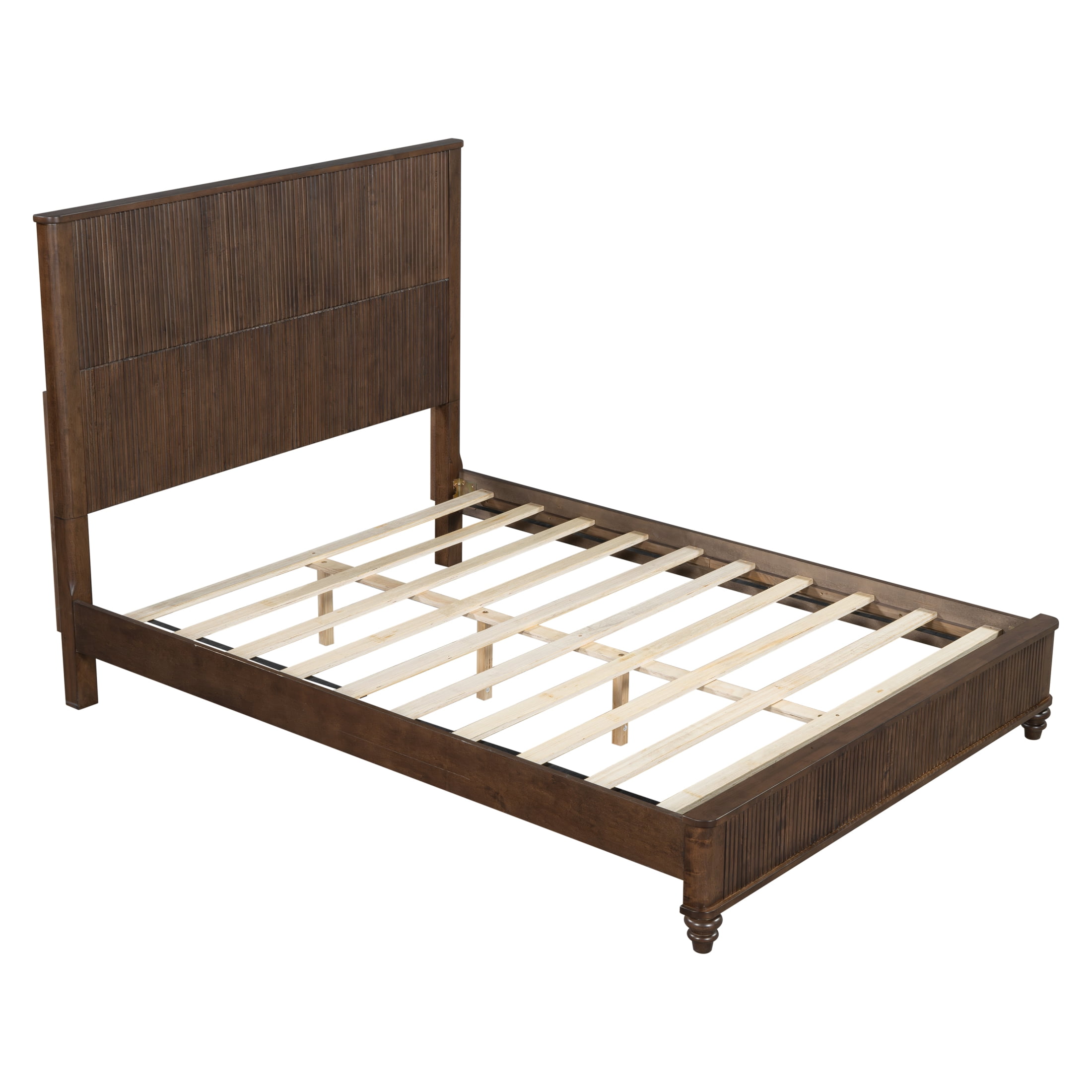 Noble House Classic Transitional Queen Platform Bed with Headboard, Solid Wood Frame, Walnut - Image 5