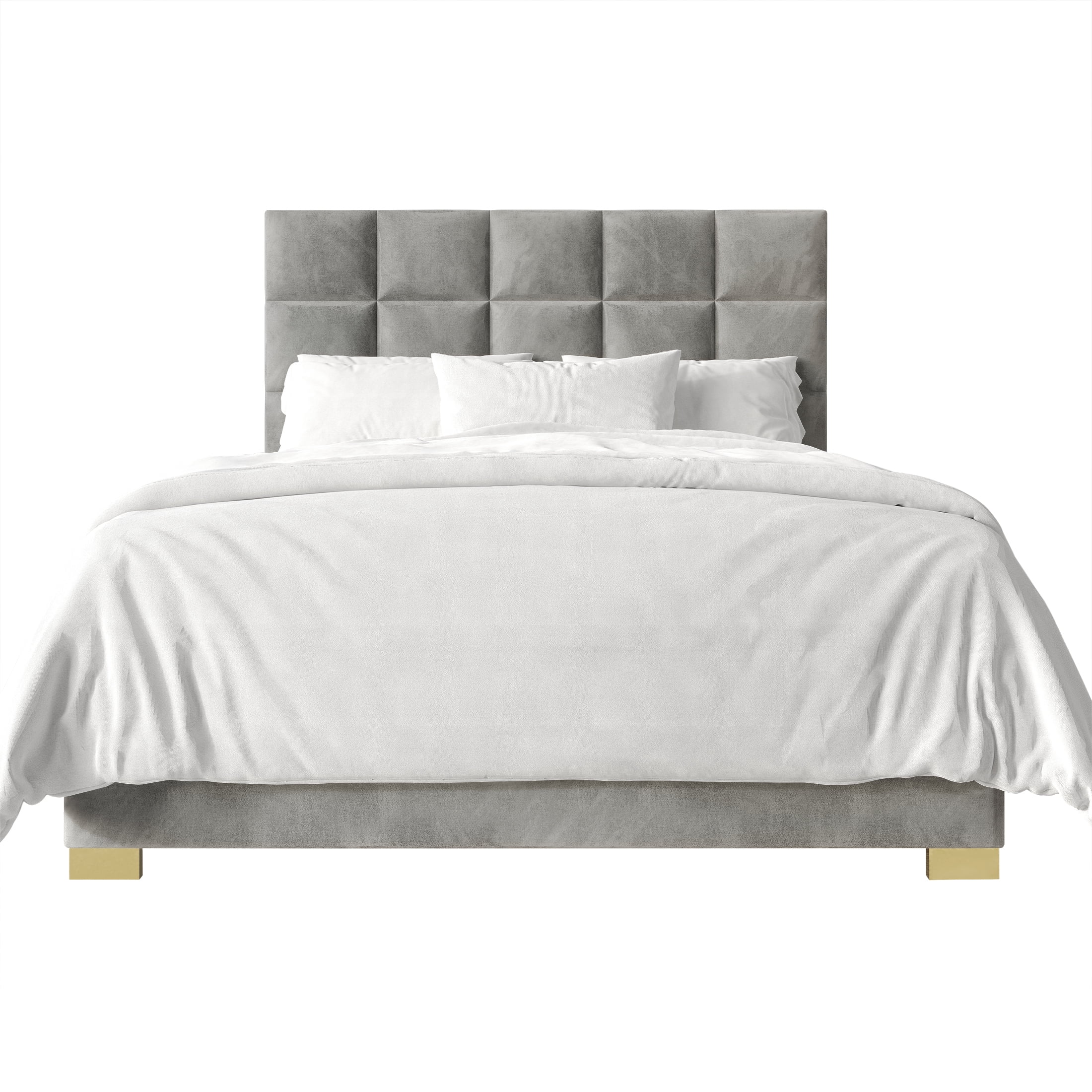 Castle Place Modern Elegance Velvet Upholstered King Bed, Silver Grey - Image 6