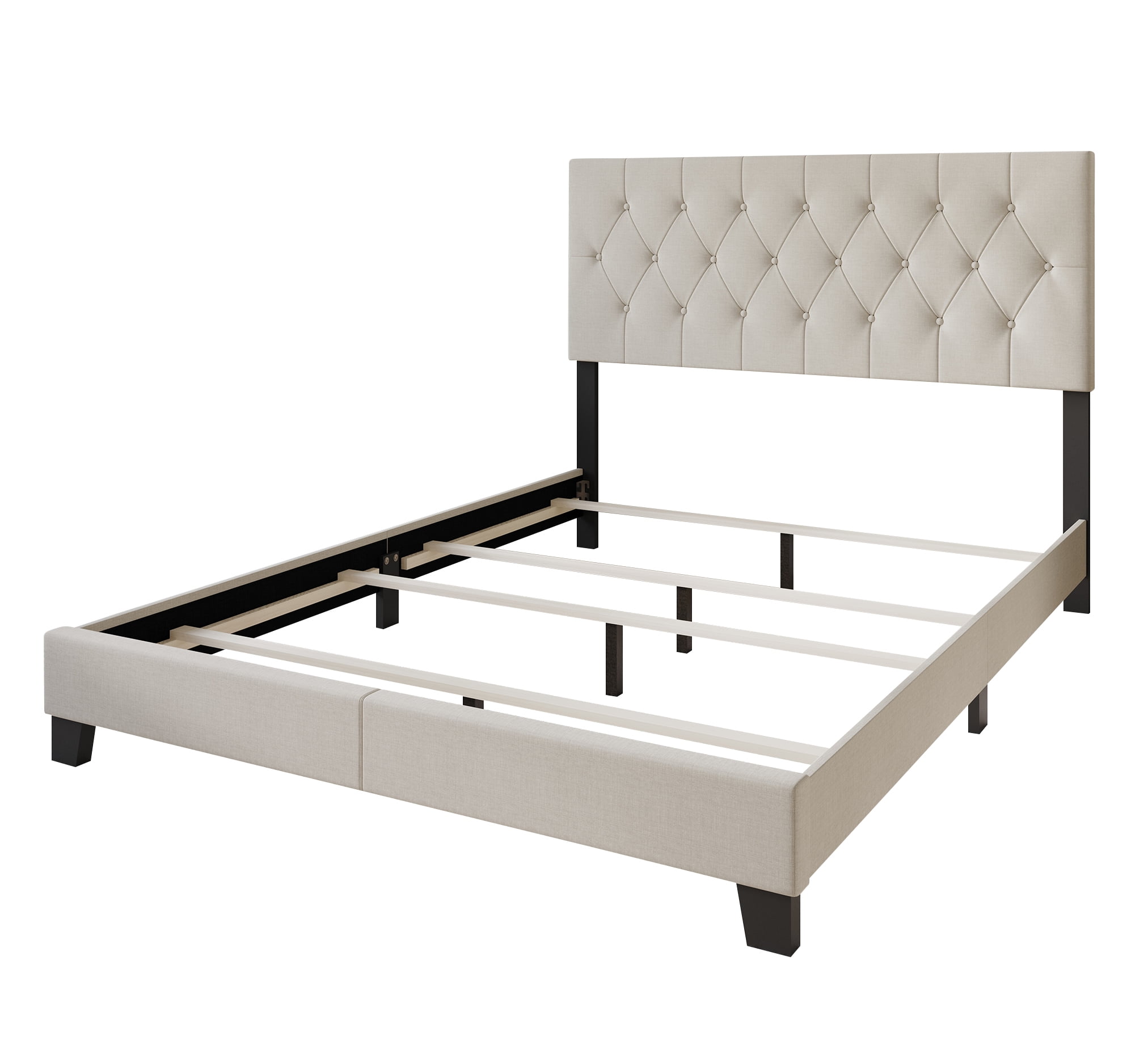 Home Design Dillon Queen Tufted Upholstered Panel Bed Frame with Button Tufting and Foam-Filled Headboard, Warm Gray, Easy Assembly - Image 4