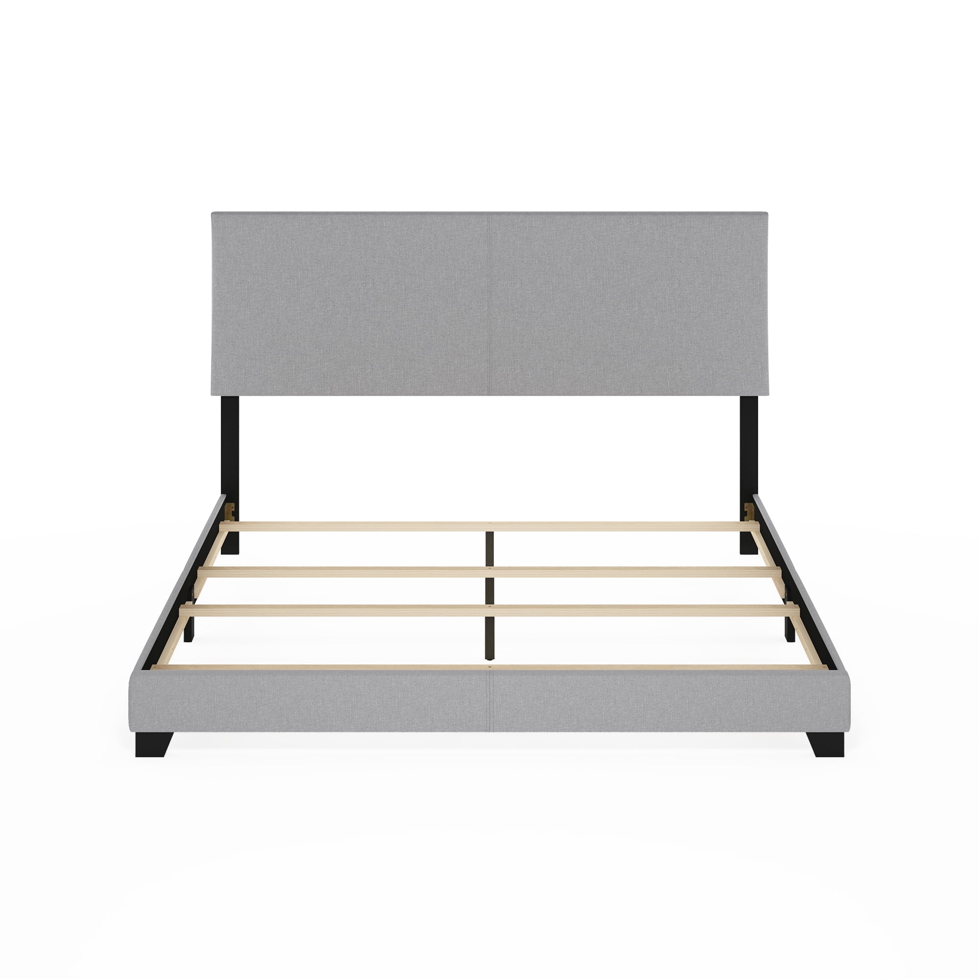 Furinno Pessac Fabric Upholstered Bed Frame with Wooden Slat Support, King, Glacier - Image 5